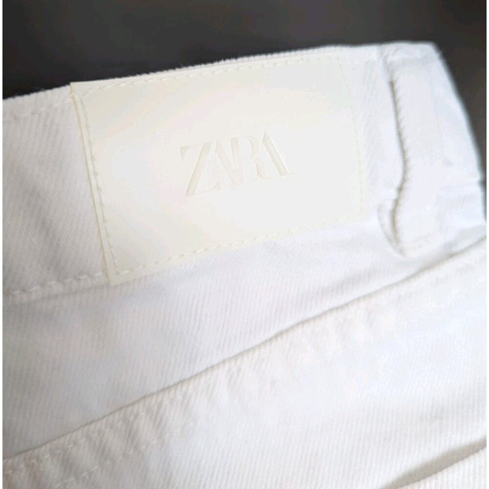 Zara High Rise White Denim Womens Short Shorts Cutoffs Raw Hem Cotton Sz 0 - Picture 5 of 6